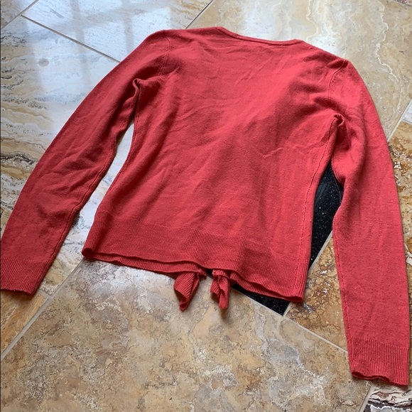 New York & Company ruffle front coral V-Neck cardi - Picture 5 of 8